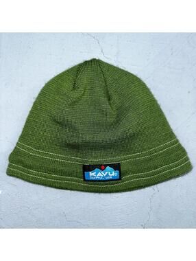 KAVU Beanie Green Knit Hat Seattle USA Outdoor Hiking Streetwear Skater Cap VTG